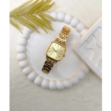 Gold Renkli Klasik Lüks Kadın Saat -Sarı Kadranlı