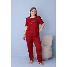 Temporium Kadın Büyük Beden Baskılı Kısa Kollu Dublin Kumaş Örme Pijama Takımı