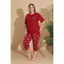 Temporium Kadın Curve Büyük Beden Milan Kumaş Kapri Kısa Kollu Pijama Takımı