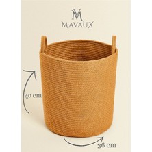 Çok Amaçlı 40CM-36CM Jüt ve Hasır Dokuma Sepet, Yanlar Saplı, Büyük Boy
