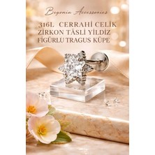 Begonia Accessories 316L Cerrahi Çelik Paslanmaz Kararmaz Alerji Yapmaz Zirkon Taşlı Figürlü Unisex Tragus Küpe Piercing