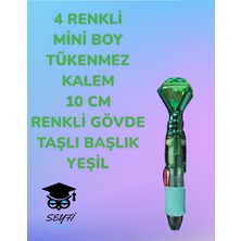 4 Renkli  Mini Boy Tükenmez Kalem 10 cm  Renkli Gövde Taşlı Başlık Çok Renkli Tükenmez Kalem