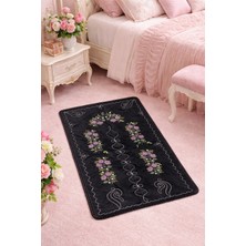 Dilex DİLEX Çeyizlik Makine İşi Nakışlı Seccade Siyah Mor Nakışlı Etamin Kumaş Seccade 120x73 cm