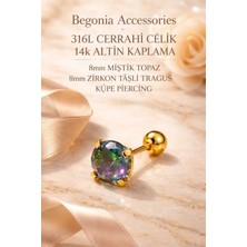 Begonia Accessories 316L Cerrahi Çelik Altın Kaplama Kararmaz Alerji Yapmaz Zirkon Taş Figür Unisex Tragus Küpe Piercing