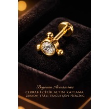 Begonia Accessories 316L Cerrahi Çelik Altın Kaplama Kararmaz Alerji Yapmaz Zirkon Taş Figür Unisex Tragus Küpe Piercing