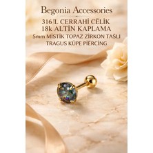 Begonia Accessories 316L Cerrahi Çelik Altın Kaplama Kararmaz Alerji Yapmaz Zirkon Taş Figür Unisex Tragus Küpe Piercing
