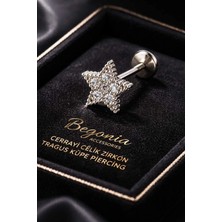Begonia Accessories 316L Cerrahi Çelik Paslanmaz Kararmaz Alerji Yapmaz Zirkon Taşlı Figürlü Unisex Tragus Küpe Piercing
