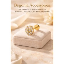 Begonia Accessories 316L Cerrahi Çelik Altın Kaplama Kararmaz Alerji Yapmaz Zirkon Taş Figür Unisex Tragus Küpe Piercing