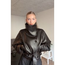 Prifaldi Pb Kruvaze Düğmeli Kahverengi Deri Ceket