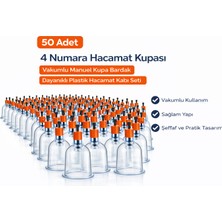 Bezos 4 Numara Hacamat Kupası 50 Adet Vakumlu Manuel Kupa Bardak Dayanıklı Plastik Hacamat Kabı