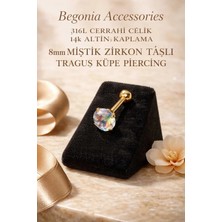 Begonia Accessories 316L Cerrahi Çelik Altın Kaplama Kararmaz Alerji Yapmaz Zirkon Taş Figür Unisex Tragus Küpe Piercing