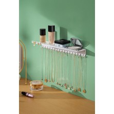 Beyaz Metal Duvara Takı Askılığı, Bileklik ve Kolye Raflı Organizer