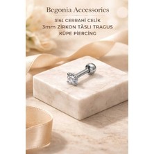 Begonia Accessories 316L Cerrahi Çelik Paslanmaz Kararmaz Alerji Yapmaz Zirkon Taşlı Figürlü Unisex Tragus Küpe Piercing