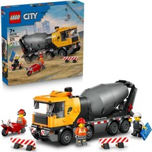 LEGO City Beton Mikseri 60478-7 Yaş ve Üzeri Çocuklar Için 3 Inşaat Işçisi Minifigürü ve Aksesuarlar Içeren Yaratıcı Oyuncak Araba Yapım Seti, Erkek ve Kız Çocuklar Için Hediye Fikr