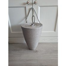 Gri Renkli Dekoratif Poşetlik, Kapaklı Düzenleyici, 30X20 cm