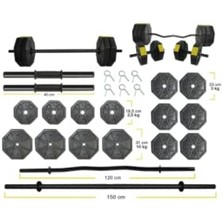 Spor 80 kg Düz Bar (150 Cm) + Z Bar (120 Cm) Full Dambıl Halter Ağırlık Set Sarı Kapaklı