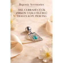 Begonia Accessories 316L Cerrahi Çelik Paslanmaz Kararmaz Alerji Yapmaz Zirkon Taşlı Figürlü Unisex Tragus Küpe Piercing