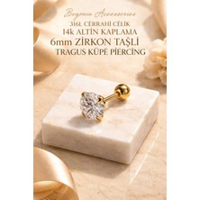 Begonia Accessories 316L Cerrahi Çelik Altın Kaplama Kararmaz Alerji Yapmaz Zirkon Taş Figür Unisex Tragus Küpe Piercing
