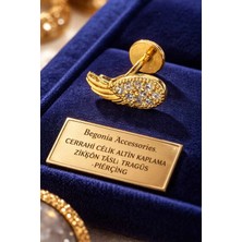 Begonia Accessories 316L Cerrahi Çelik Altın Kaplama Kararmaz Alerji Yapmaz Zirkon Taş Figür Unisex Tragus Küpe Piercing