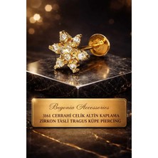 Begonia Accessories 316L Cerrahi Çelik Altın Kaplama Kararmaz Alerji Yapmaz Zirkon Taş Figür Unisex Tragus Küpe Piercing
