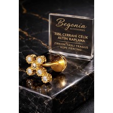 Begonia Accessories 316L Cerrahi Çelik Altın Kaplama Kararmaz Alerji Yapmaz Zirkon Taş Figür Unisex Tragus Küpe Piercing
