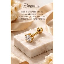 Begonia Accessories 316L Cerrahi Çelik Altın Kaplama Kararmaz Alerji Yapmaz Zirkon Taş Figür Unisex Tragus Küpe Piercing
