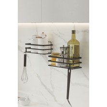 Iki Parça Siyah Yapışkanlı Baharatlık Rafı Mutfak Organizer Seti