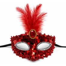 Kaia Life Lüks Kırmızı Tüylü Taşlı B Maskesi