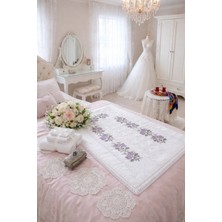 Dilex DİLEX Çeyizlik Etamin Seccade Beyaz Mor Nakışlı Makine İşi Seccade 120x73 cm