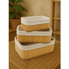 Iç Astarlı Mdf Taban 3'lü Doğal Bambu Sepet Organizer