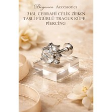 Begonia Accessories 316L Cerrahi Çelik Paslanmaz Kararmaz Alerji Yapmaz Zirkon Taşlı Figürlü Unisex Tragus Küpe Piercing