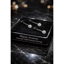 Begonia Accessories Antialerjik 316L Cerrahi Çelik Taşlı Şambala Labret Tragus 3 Adet Siyah Piercing Set