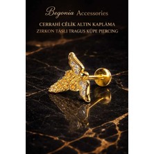 Begonia Accessories 316L Cerrahi Çelik Altın Kaplama Kararmaz Alerji Yapmaz Zirkon Taş Figür Unisex Tragus Küpe Piercing