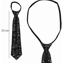 Kaia Life Siyah Renk Pul Payetli Işıltılı Parti Kravatı 33 cm