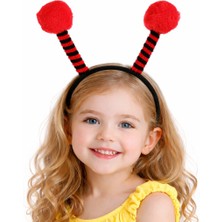 Kaia Life Kırmızı Siyah Uğur Böceği Antenli Taç - Çuk Uğur Böceği Tacı Mega Ponponlu