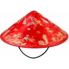 Kaia Life Kırmızı Saten Çin Desenli Dragon Işlemeli Şapka – Lastikli