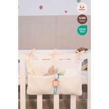 Yumuşak Müslin Kumaş Beşik Yanı Organizer, Oeko-Tex Sertifikalı, Ekru