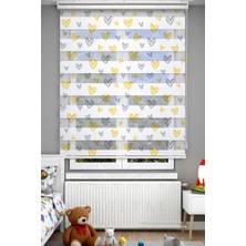 Avart Digital Çocuk Odası Sarı Şirin Kalpler Desenli Zebra Perde - Dijital Baskılı Zebra Stor Perde