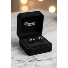 Begonia Accessories 925 Ayar Gümüş Oval Siyah Zirkon Tek Taş Erkek Küpe – Pimli | Alerji Yapmaz | 1 Çift Küpe