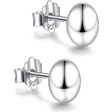 Begonia Accessories Gümüş Parlak Unisex Top Küpe, 925 Ayar Gerçek Gümüş