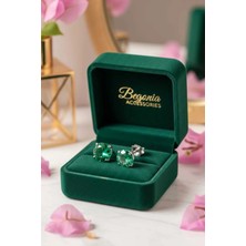 Begonia Accessories 925 Ayar Gümüş Yeşil Zirkon Tek Taş Küpe – Unisex Pimli | Alerji Yapmaz | 1 Çift Küpe