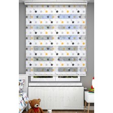 Avart Digital Çocuk Odası Için Sarı Siyah Renkli Yıldızlar Desenli Zebra Perde - Dijital Baskılı Zebra Stor Perde