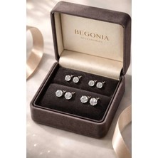 Begonia Accessories 925 Ayar Zirkon Taşlı 3-4-5-6mm Dörtlü Minimalist Tek Taş Gümüş Küpe Set Unisex ve Kadın