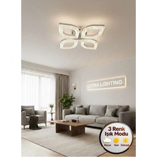 Yonca Model Gümüş 4"lü Ledli 3 Renk Modu Kristal Salon Mutfak Yatak Çocuk Odası Avize