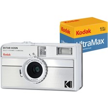 Kodak Ektar H35N 35MM Filmli Fotoğraf Makinesi- Çizgili Gümüş+Ultramax 24 Poz Film