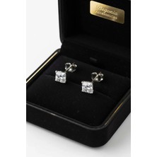 Begonia Accessories 925 Ayar Gümüş Kare Zirkon Taşlı Unısex Küpe – Pimli | 1 Çift
