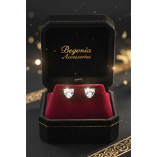 Begonia Accessories 925 Ayar Gümüş; Kalp Zirkon Tek Taş Unısex 1 Çift Küpe