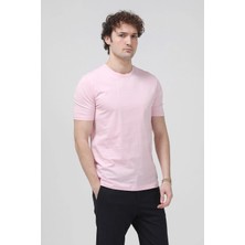 Erkek Bisiklet Yaka Süs Etiketli %100 Pamuklu T-Shirt Pembe - 26Y 2020