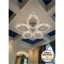 Yonca Model Gümüş 5"li Ledli 3 Renk Modu Kristal Salon Mutfak Yatak Çocuk Odası Avize