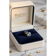 Begonia Accessories 925 Ayar Gümüş , Mistik Topaz Tek Taş Unısex 1 Adet Küpe Çift Değil